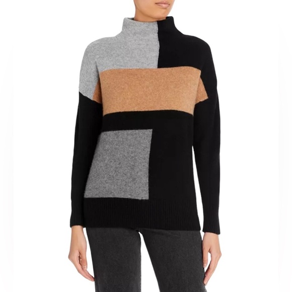 Bloomingdale's Sweaters - C by Bloomingdale’s Cashmere Color Block Funnel Mock Neck Sweater Women Size M